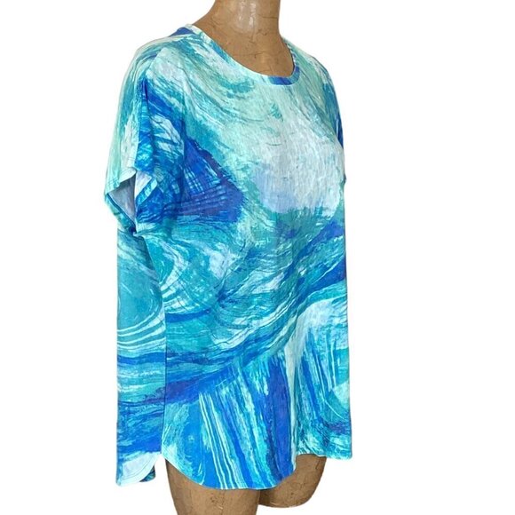 Chico's Weekends Relaxed Tee Top Swim Cover-up 3 (XL/16) Ocean Blue Swirls 282K - Picture 3 of 8